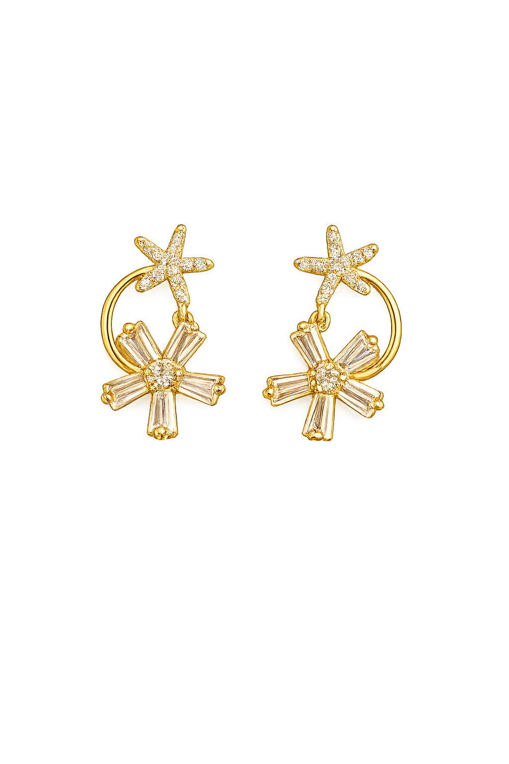 Starfish & Crystal Floral Drop Earrings