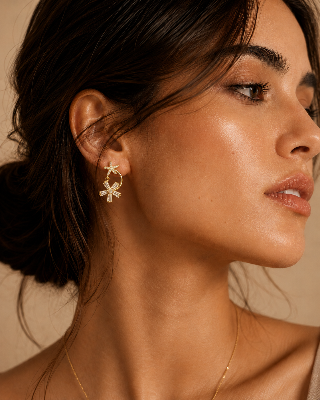 Starfish & Crystal Floral Drop Earrings
