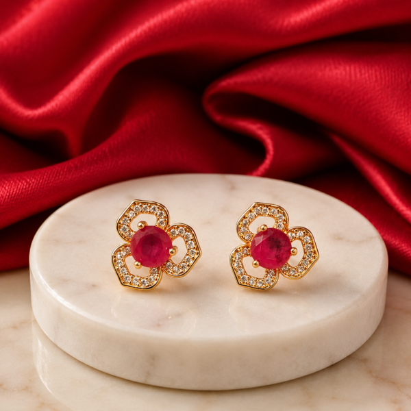 Ruby Floral Stone Earrings