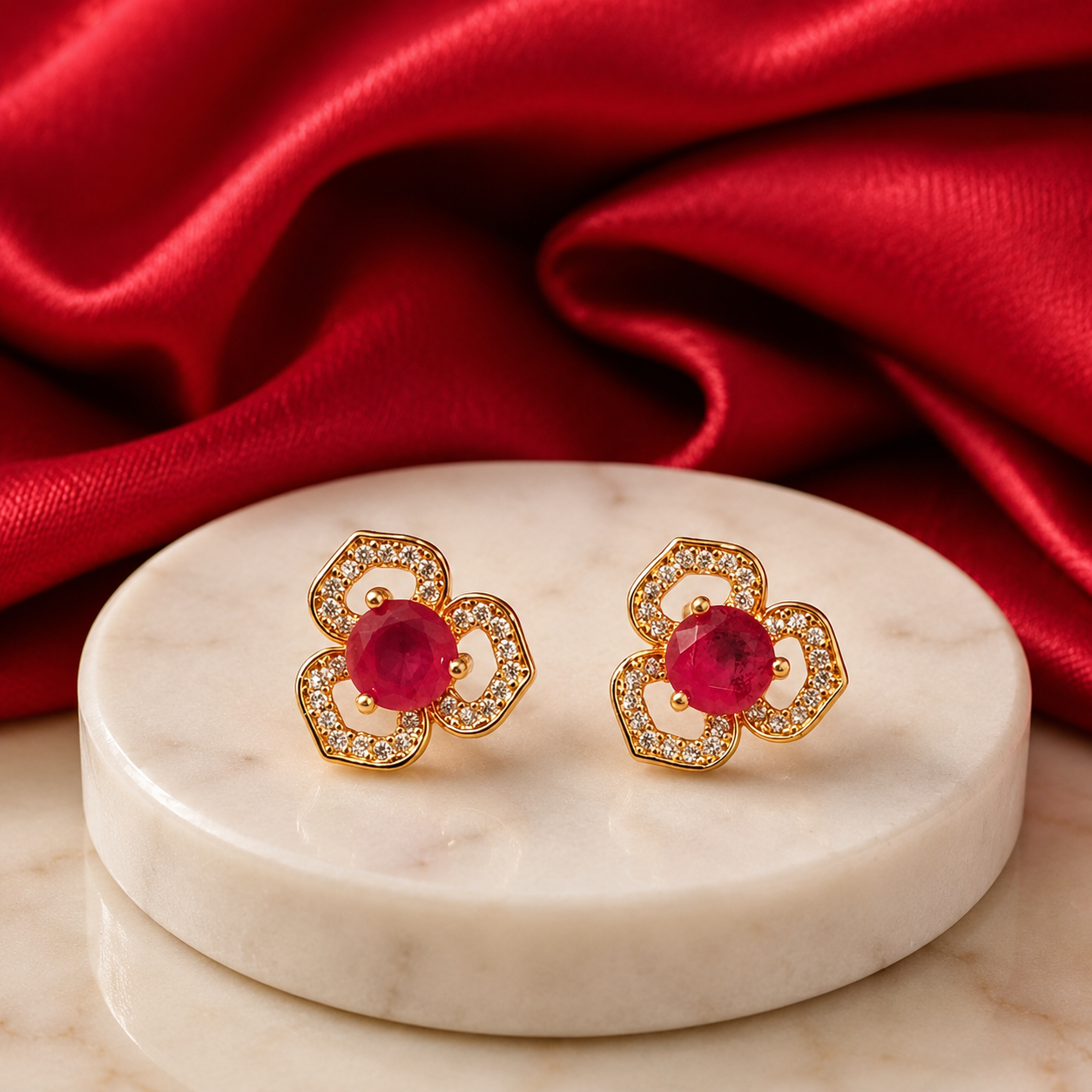 Ruby Floral Stone Earrings