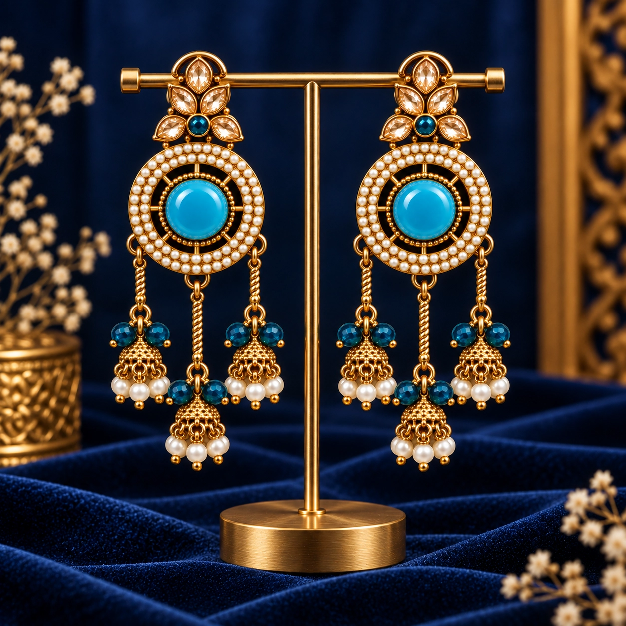 Elegant gold-tone jhumka earrings