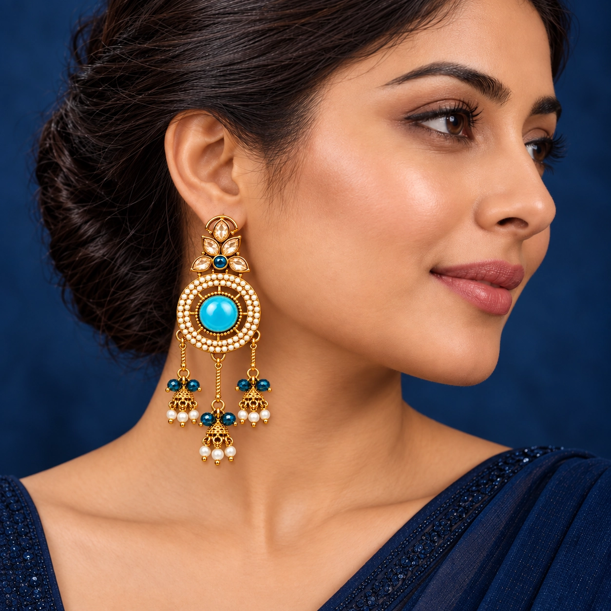 Elegant gold-tone jhumka earrings