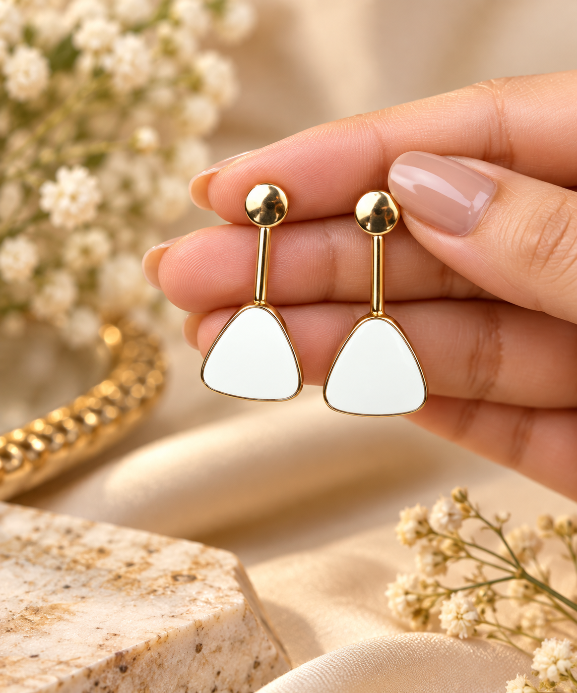 Gold and White Ivory Drop Earrings