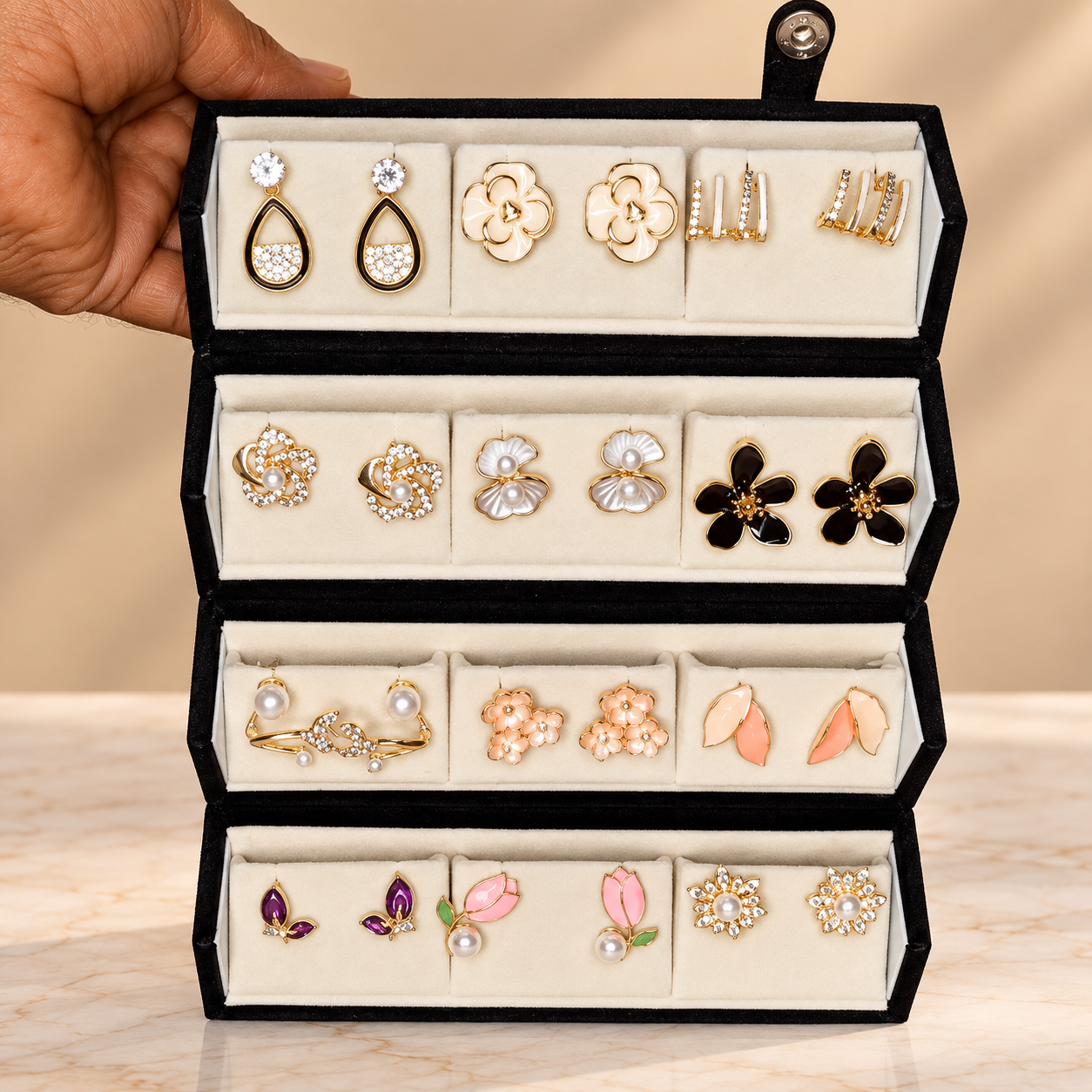 Gold Four-Tier Earring Collection