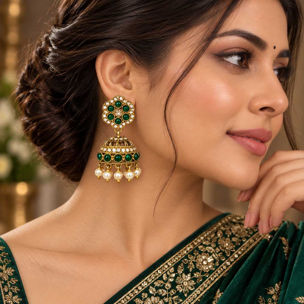 Gold-Tone Jhumka Earrings