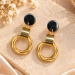 Glossy Black and Gold Hoop Earrings
