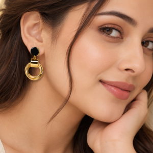 Glossy Black and Gold Hoop Earrings