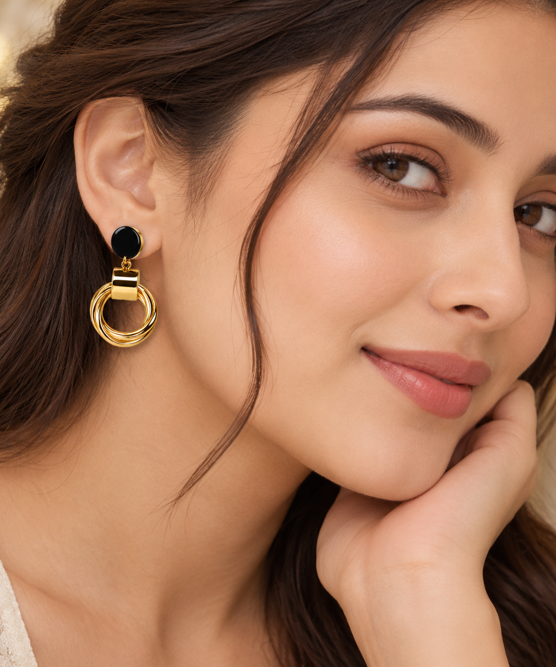 Glossy Black and Gold Hoop Earrings