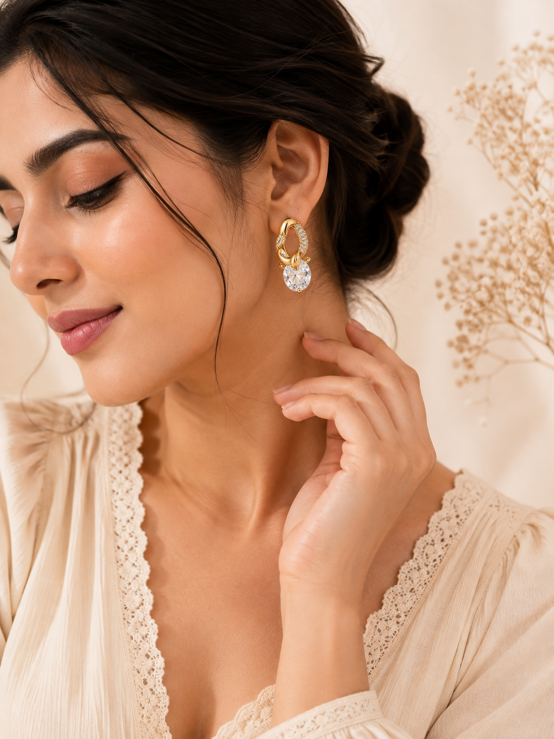 Gold Crystal Knot Earrings