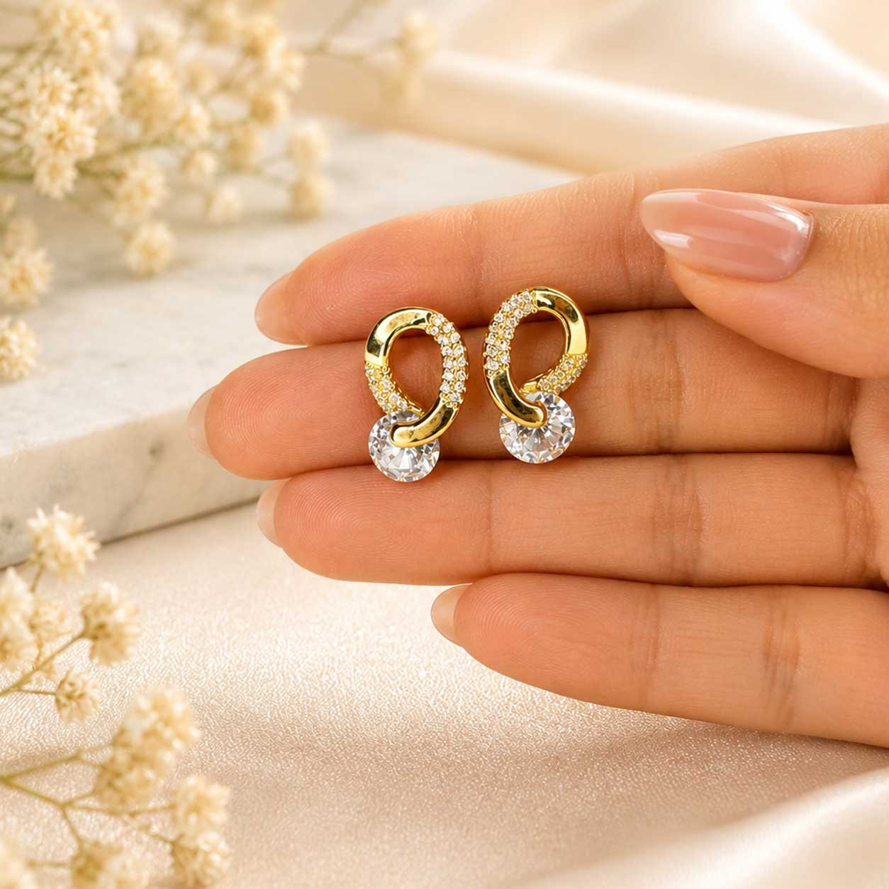 Gold Crystal Knot Earrings