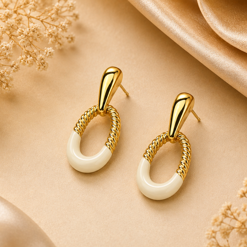 Gold and Ivory Drop Earrings