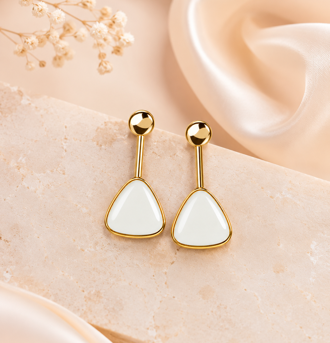 Gold and White Ivory Drop Earrings