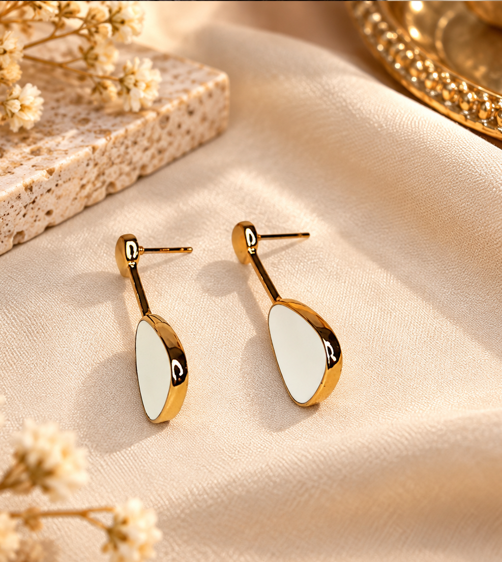 Gold and White Ivory Drop Earrings