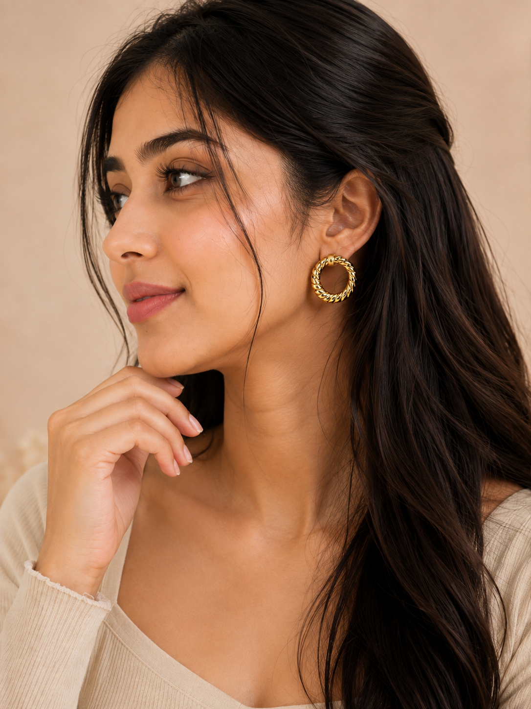 Golden Twisted Hoop Earrings