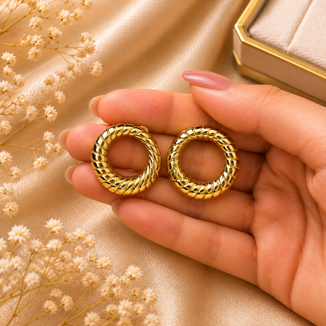 Golden Twisted Hoop Earrings