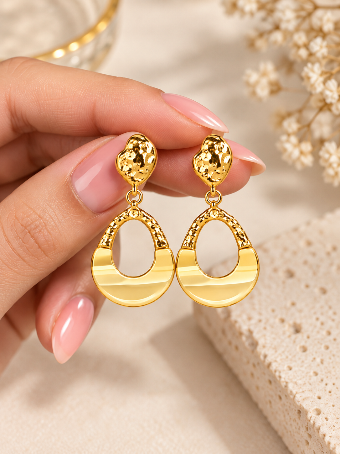 Hammered Gold Teardrop Earrings