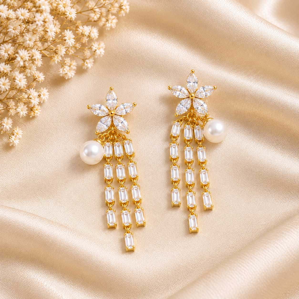 Luxury Gold Pearl Drop Earrings