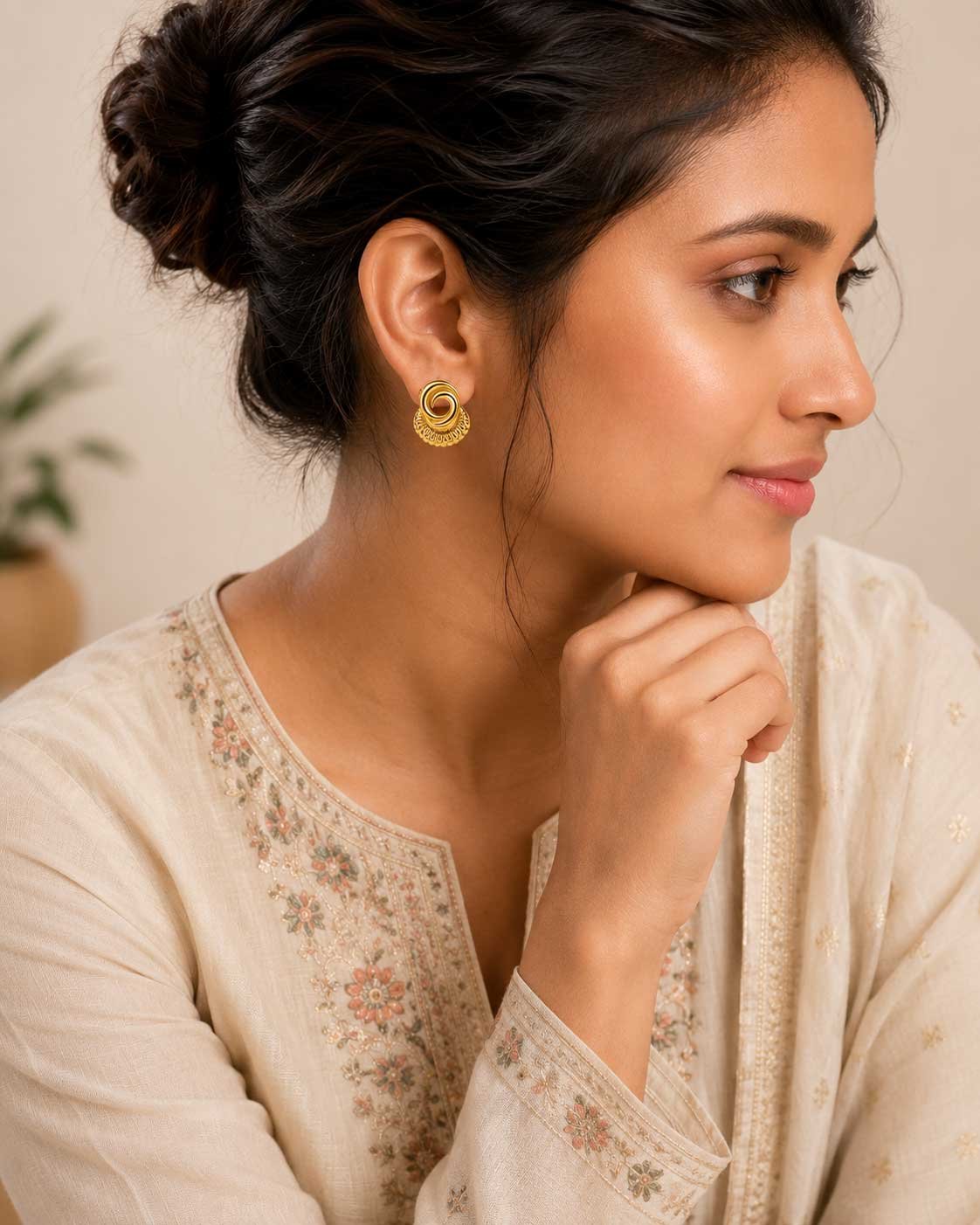 Gold Spiral Fan Earrings