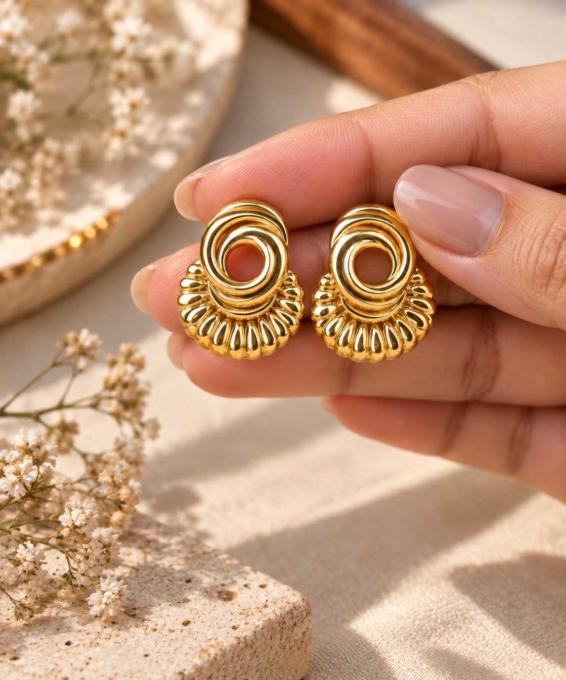 Gold Spiral Fan Earrings