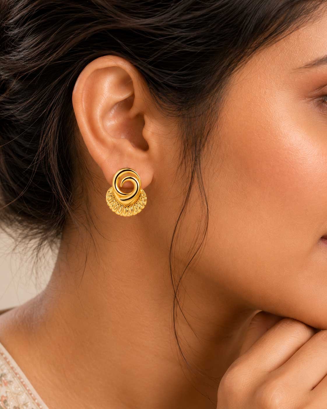 Gold Spiral Fan Earrings