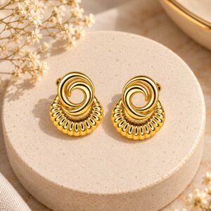 Gold Spiral Fan Earrings