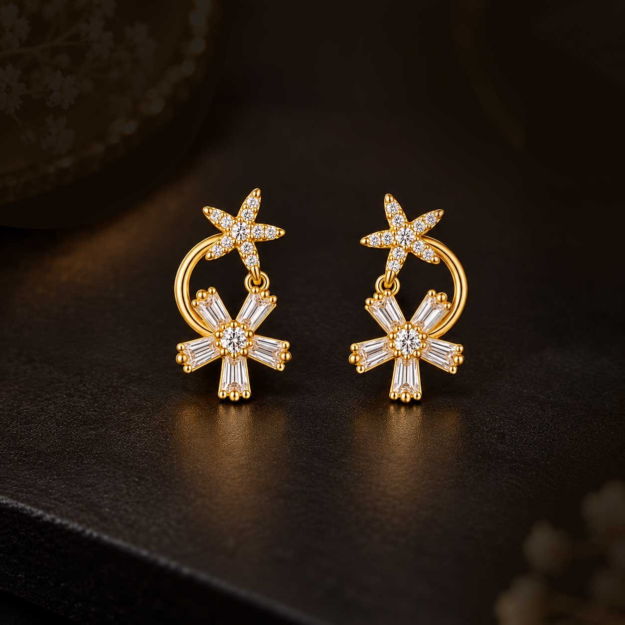 Starfish & Crystal Floral Drop Earrings