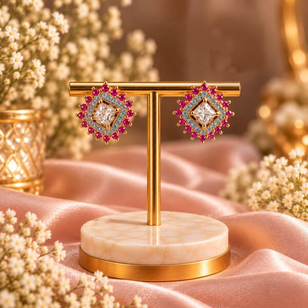 Fuchsia & Aqua Crystal Floral Studs