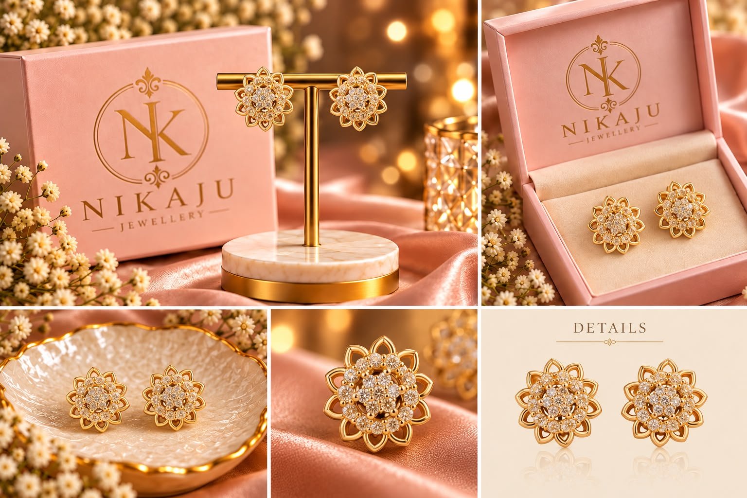 Gold-Tone Floral Crystal Halo Studs