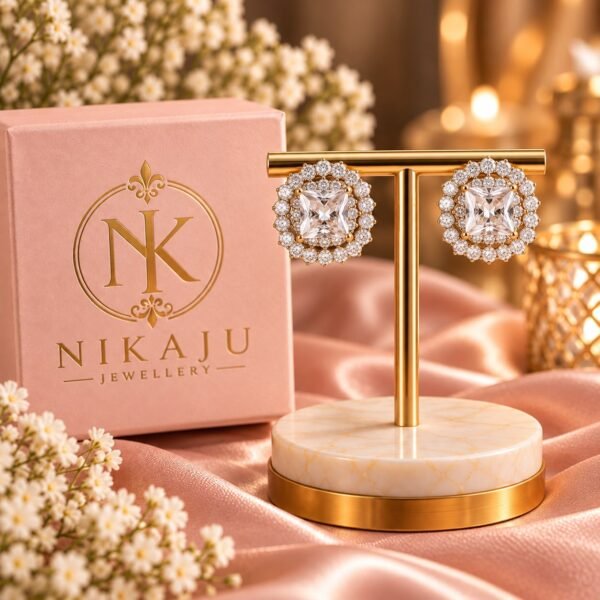 Princess-Cut Crystal Halo Studs