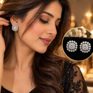 Princess-Cut Crystal Halo Studs