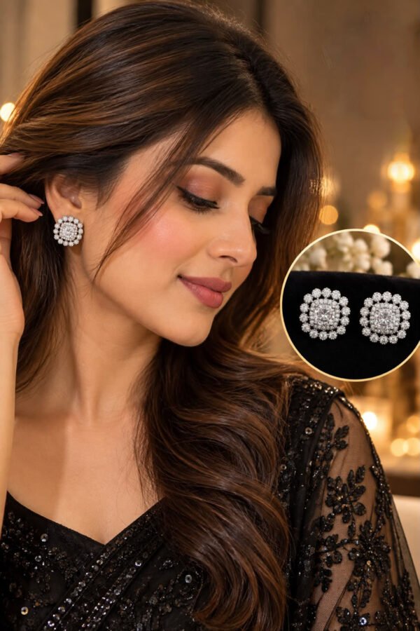 Princess-Cut Crystal Halo Studs