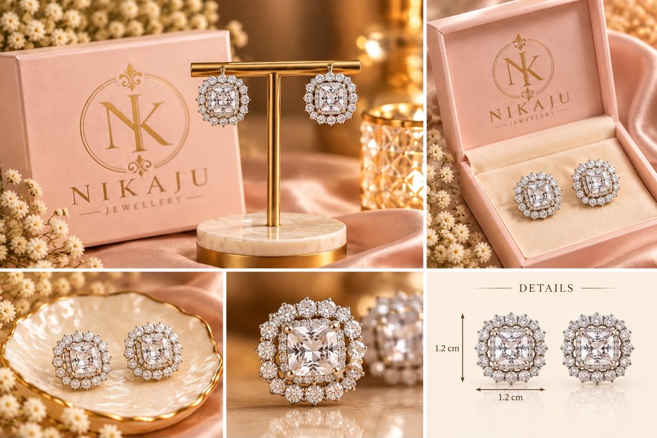 Princess-Cut Crystal Halo Studs