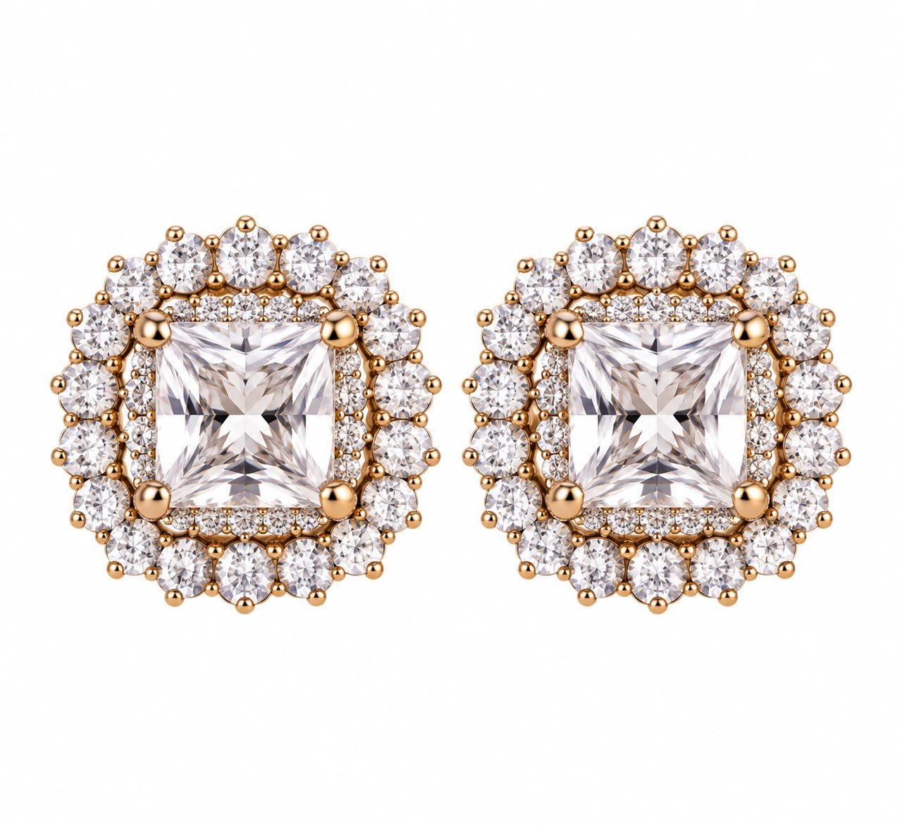 Princess-Cut Crystal Halo Studs